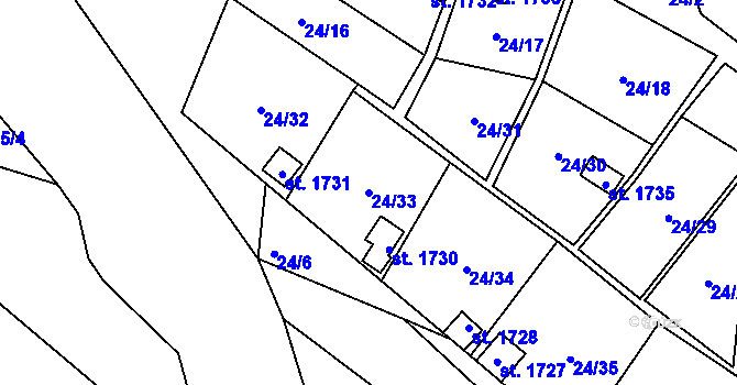 Parcela st. 24/33 v KÚ Tanvald, Katastrální mapa