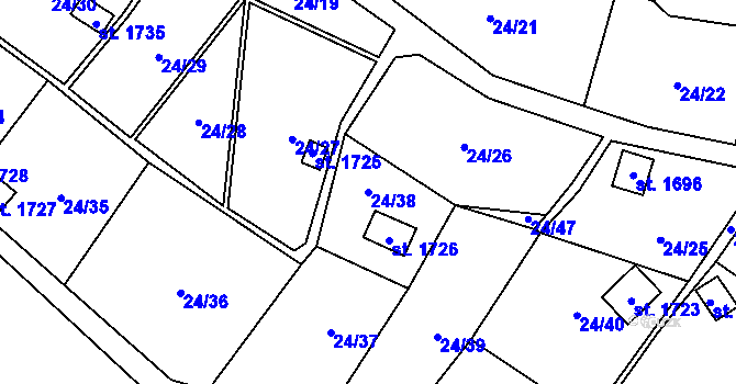 Parcela st. 24/38 v KÚ Tanvald, Katastrální mapa