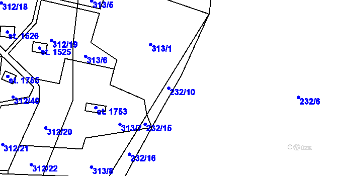Parcela st. 232/10 v KÚ Tanvald, Katastrální mapa