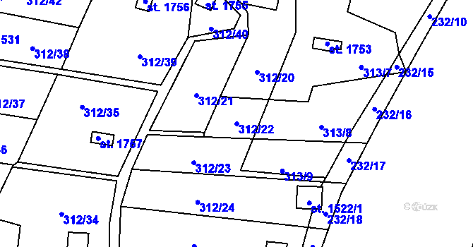 Parcela st. 312/22 v KÚ Tanvald, Katastrální mapa