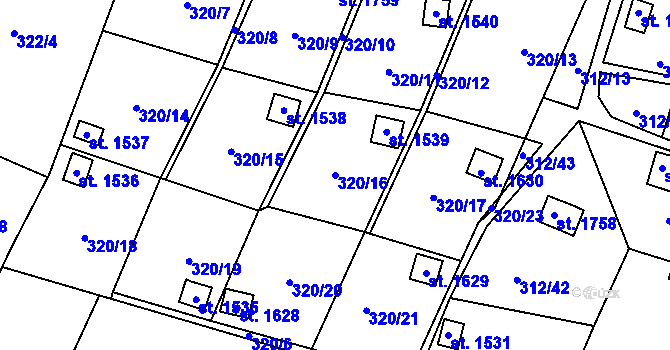 Parcela st. 320/16 v KÚ Tanvald, Katastrální mapa
