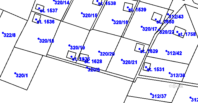 Parcela st. 320/20 v KÚ Tanvald, Katastrální mapa