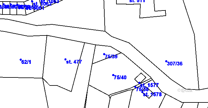 Parcela st. 75/39 v KÚ Tanvald, Katastrální mapa