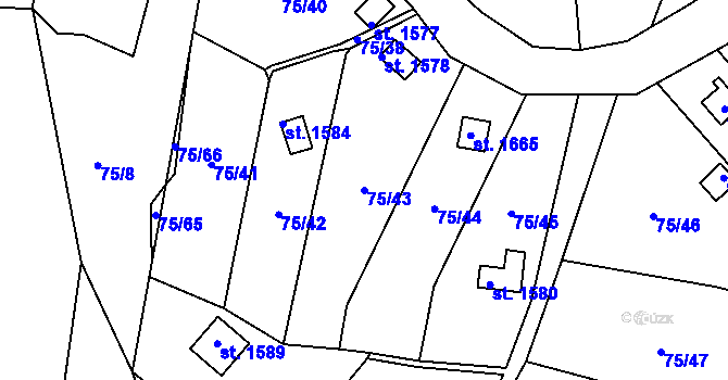 Parcela st. 75/43 v KÚ Tanvald, Katastrální mapa