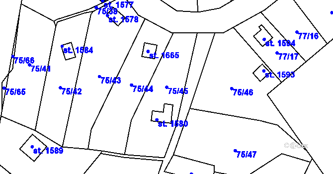 Parcela st. 75/45 v KÚ Tanvald, Katastrální mapa