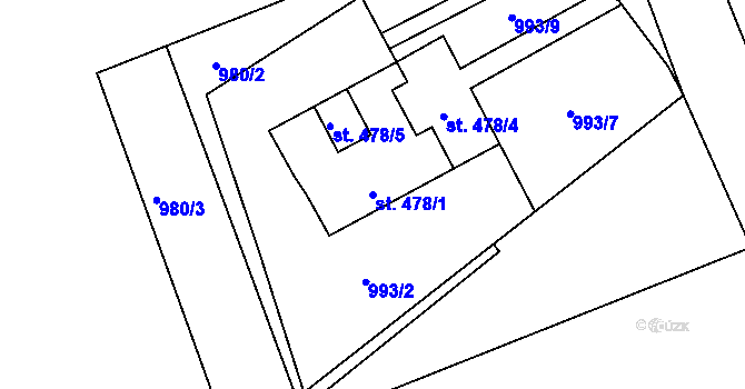 Parcela st. 478/1 v KÚ Tanvald, Katastrální mapa
