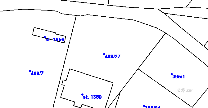 Parcela st. 409/27 v KÚ Tanvald, Katastrální mapa