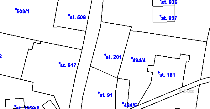 Parcela st. 201 v KÚ Šumburk nad Desnou, Katastrální mapa