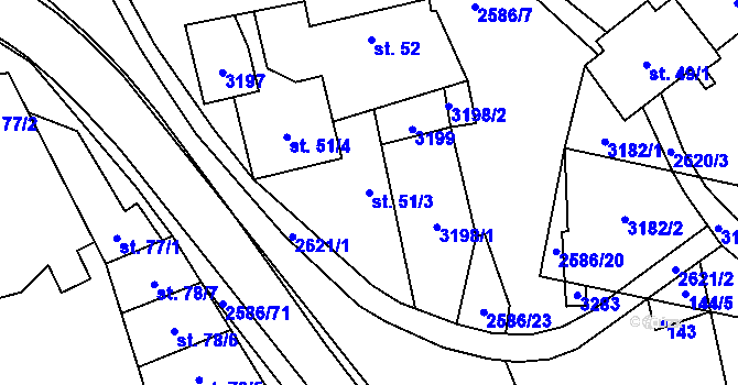 Parcela st. 51/3 v KÚ Tasov nad Veličkou, Katastrální mapa