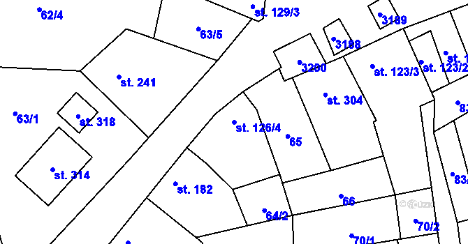 Parcela st. 126/4 v KÚ Tasov nad Veličkou, Katastrální mapa