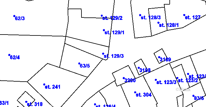 Parcela st. 129/3 v KÚ Tasov nad Veličkou, Katastrální mapa