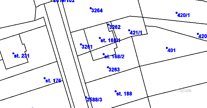 Parcela st. 168/2 v KÚ Tasov nad Veličkou, Katastrální mapa