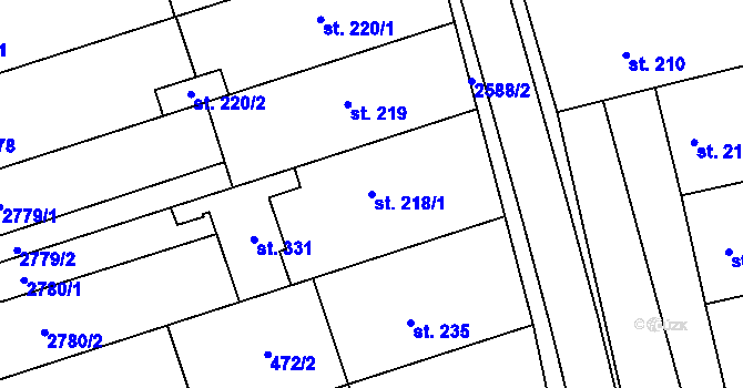 Parcela st. 218/1 v KÚ Tasov nad Veličkou, Katastrální mapa
