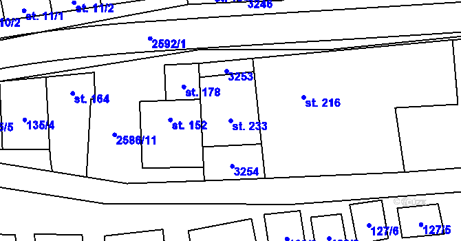 Parcela st. 233 v KÚ Tasov nad Veličkou, Katastrální mapa