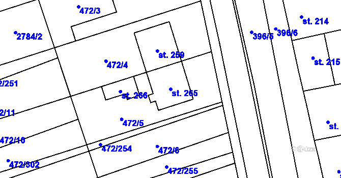 Parcela st. 265 v KÚ Tasov nad Veličkou, Katastrální mapa