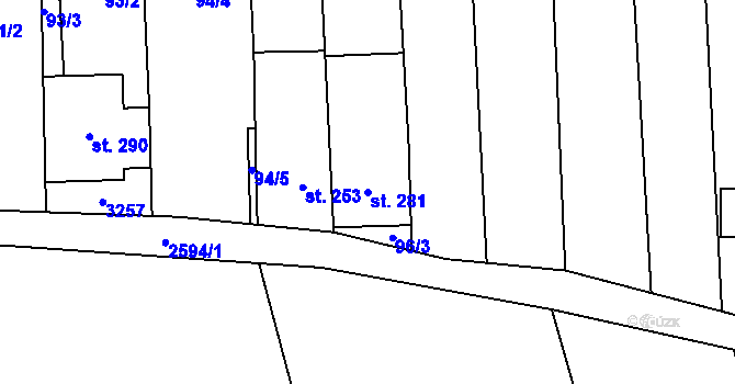 Parcela st. 281 v KÚ Tasov nad Veličkou, Katastrální mapa