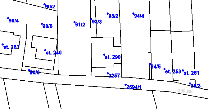 Parcela st. 290 v KÚ Tasov nad Veličkou, Katastrální mapa