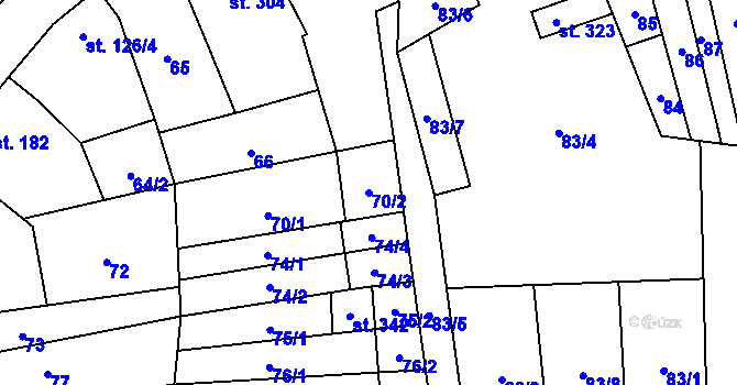 Parcela st. 70/2 v KÚ Tasov nad Veličkou, Katastrální mapa