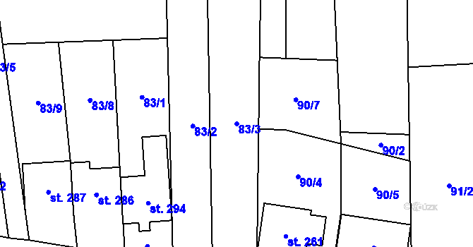 Parcela st. 83/3 v KÚ Tasov nad Veličkou, Katastrální mapa