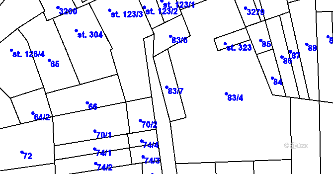 Parcela st. 83/7 v KÚ Tasov nad Veličkou, Katastrální mapa
