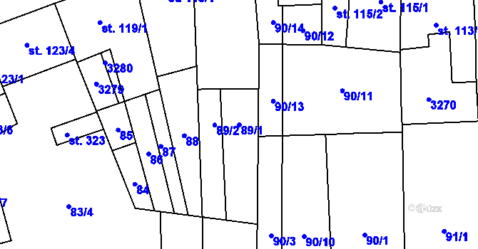 Parcela st. 89/1 v KÚ Tasov nad Veličkou, Katastrální mapa