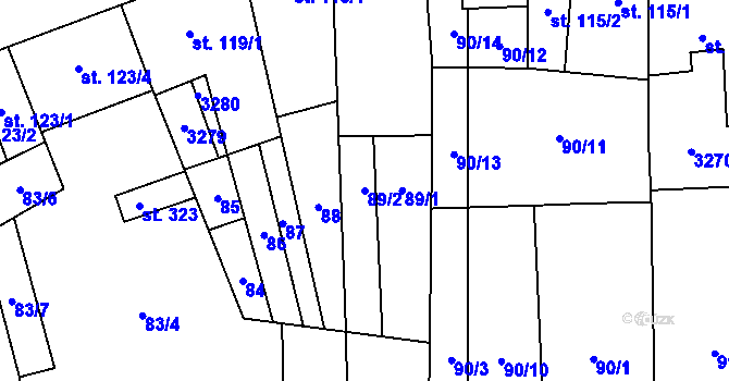 Parcela st. 89/2 v KÚ Tasov nad Veličkou, Katastrální mapa
