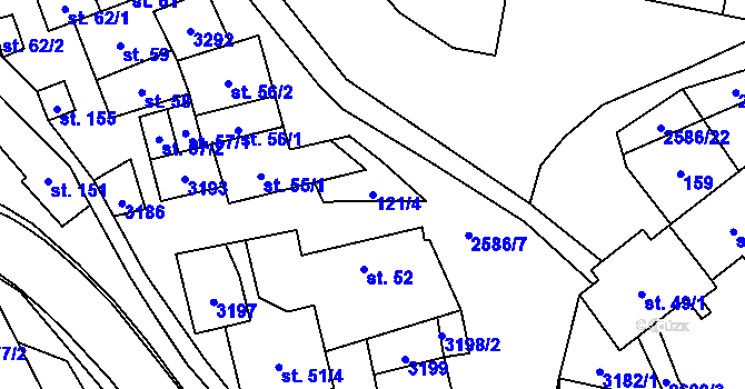Parcela st. 121/4 v KÚ Tasov nad Veličkou, Katastrální mapa