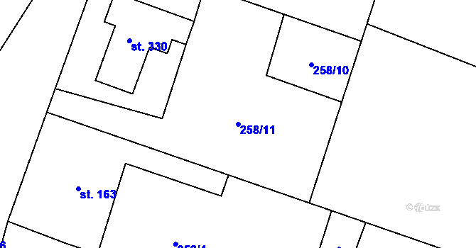 Parcela st. 258/11 v KÚ Tasov nad Veličkou, Katastrální mapa