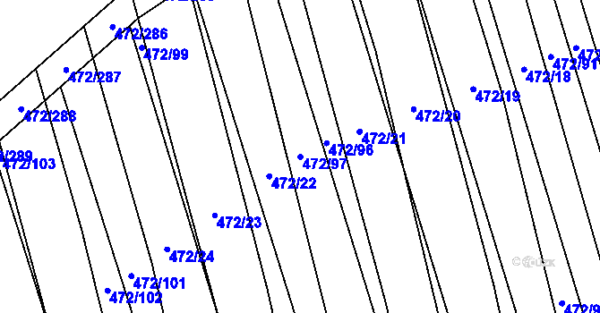 Parcela st. 472/97 v KÚ Tasov nad Veličkou, Katastrální mapa