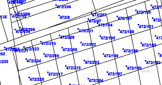 Parcela st. 472/202 v KÚ Tasov nad Veličkou, Katastrální mapa