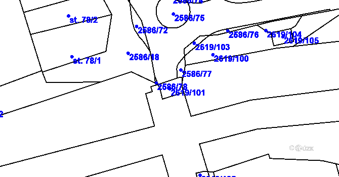 Parcela st. 2619/101 v KÚ Tasov nad Veličkou, Katastrální mapa