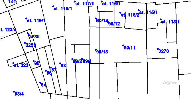 Parcela st. 90/13 v KÚ Tasov nad Veličkou, Katastrální mapa