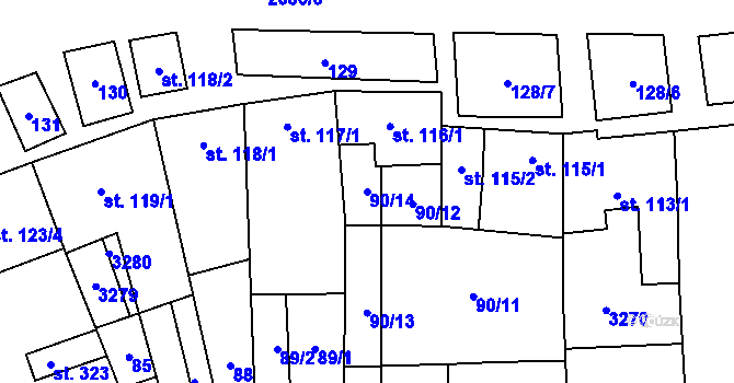 Parcela st. 90/14 v KÚ Tasov nad Veličkou, Katastrální mapa