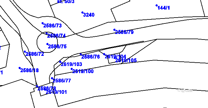 Parcela st. 2619/104 v KÚ Tasov nad Veličkou, Katastrální mapa