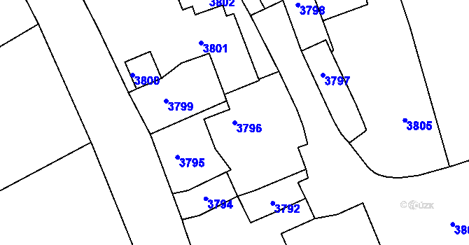 Parcela st. 3796 v KÚ Tasov, Katastrální mapa