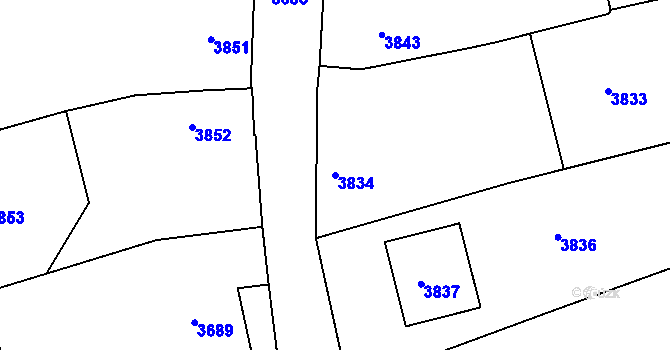 Parcela st. 3834 v KÚ Tasov, Katastrální mapa