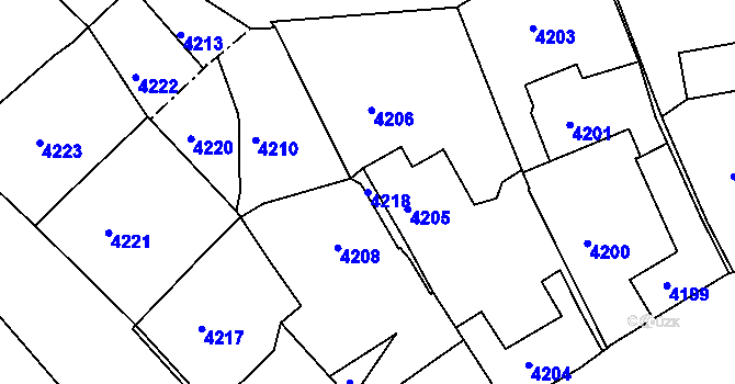 Parcela st. 4218 v KÚ Tasov, Katastrální mapa