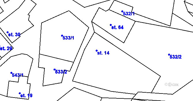 Parcela st. 14 v KÚ Tasovice, Katastrální mapa