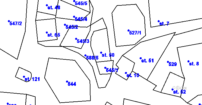 Parcela st. 50 v KÚ Tasovice, Katastrální mapa