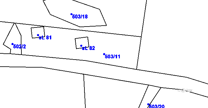 Parcela st. 503/11 v KÚ Tasovice, Katastrální mapa