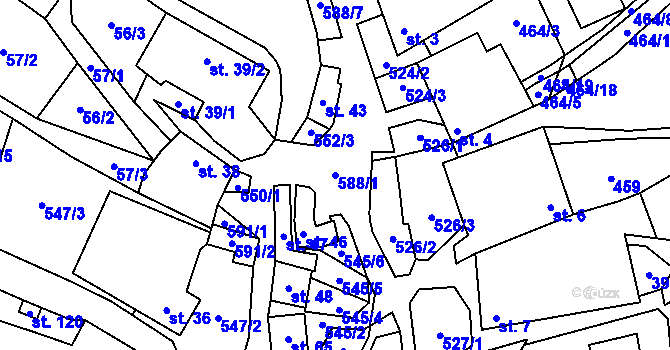 Parcela st. 588/1 v KÚ Tasovice, Katastrální mapa