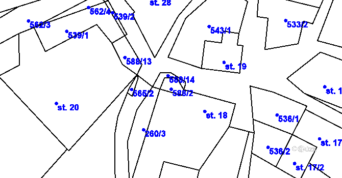 Parcela st. 588/2 v KÚ Tasovice, Katastrální mapa