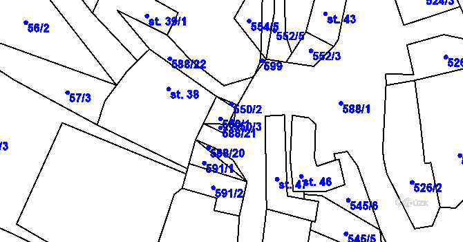 Parcela st. 550/3 v KÚ Tasovice, Katastrální mapa