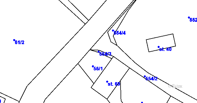Parcela st. 554/3 v KÚ Tasovice, Katastrální mapa