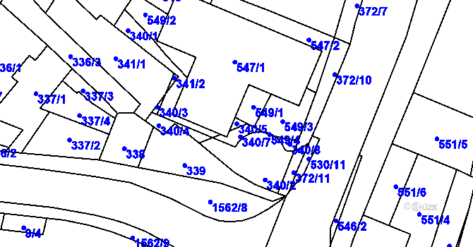Parcela st. 340/5 v KÚ Tasovice nad Dyjí, Katastrální mapa