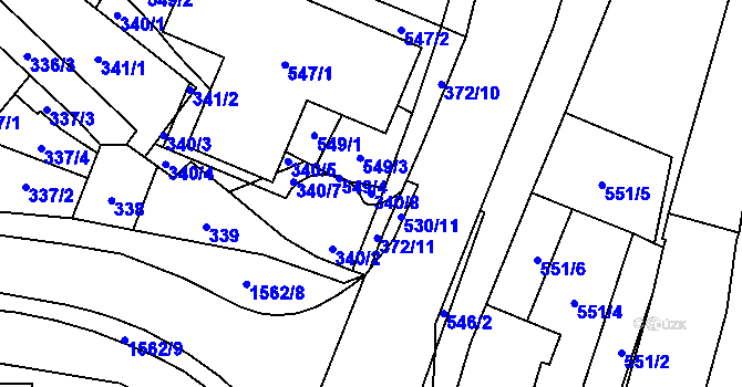 Parcela st. 340/8 v KÚ Tasovice nad Dyjí, Katastrální mapa