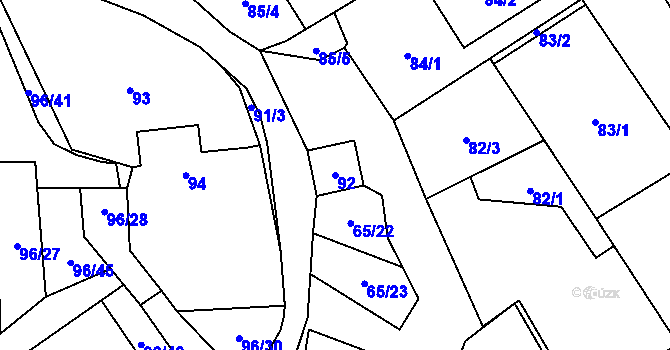 Parcela st. 92 v KÚ Tasovice nad Dyjí, Katastrální mapa
