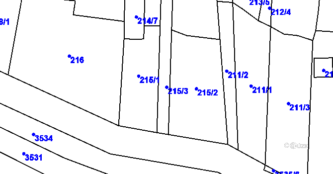Parcela st. 215/3 v KÚ Tasovice nad Dyjí, Katastrální mapa