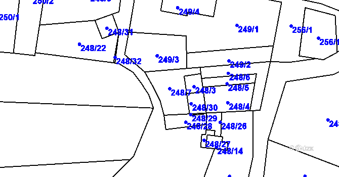 Parcela st. 248/7 v KÚ Tasovice nad Dyjí, Katastrální mapa