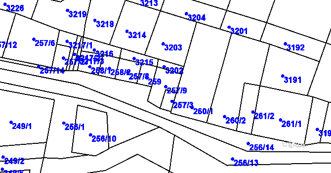 Parcela st. 257/9 v KÚ Tasovice nad Dyjí, Katastrální mapa
